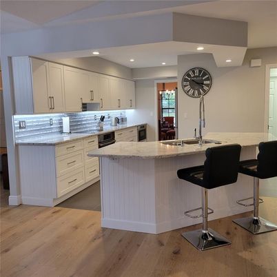 Interior, Kitchen, Recessed Lighting, Wood Texture Flooring