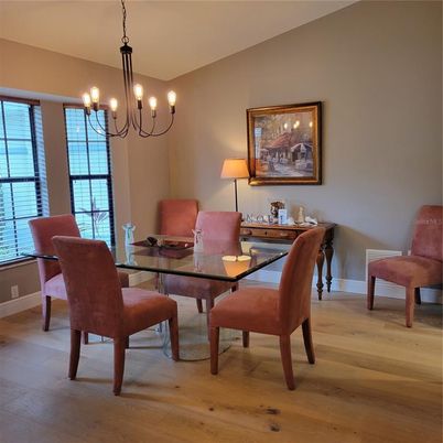 Chandelier, Dining room, Interior, Wood Texture Flooring