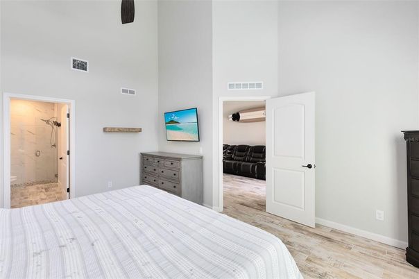 Bathroom, Bedroom, Glass Shower, Interior, Wood Texture Flooring