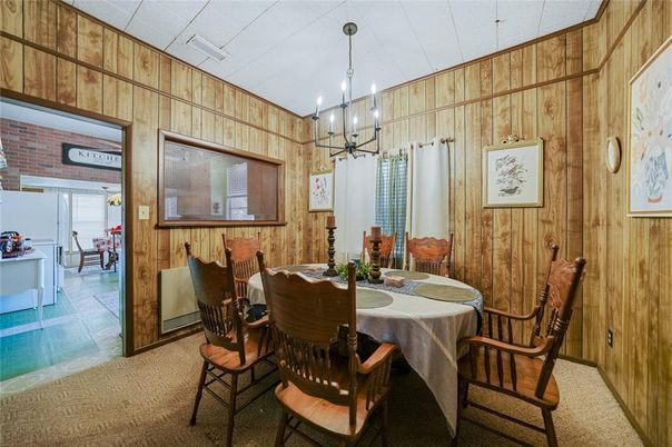 Chandelier, Dining room, Interior, Wooden Walls