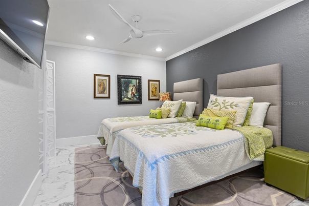 Bedroom, Interior, Marble, Recessed Lighting