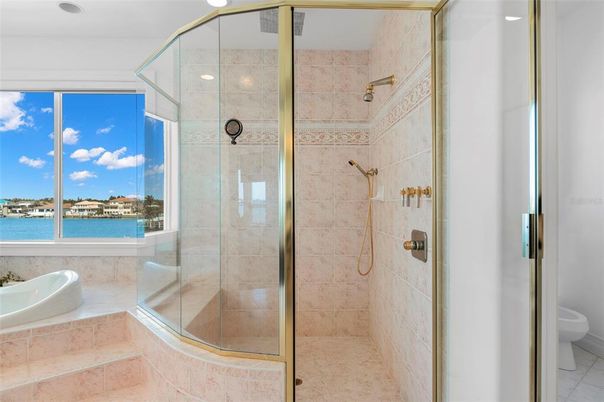 Bathroom, Glass Shower, Interior, Recessed Lighting, Water