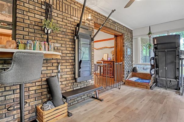 Home Office, Interior, Stone Walls, Wood Texture Flooring