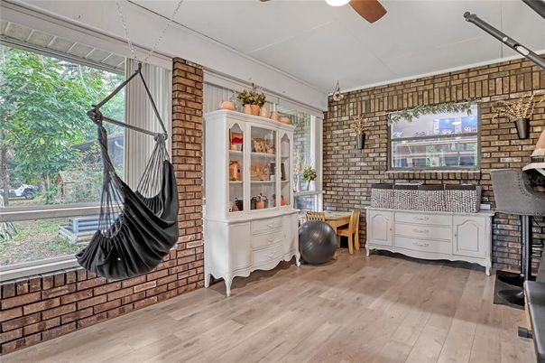 Fitness Equipment, Interior, Stone Walls, Wood Texture Flooring