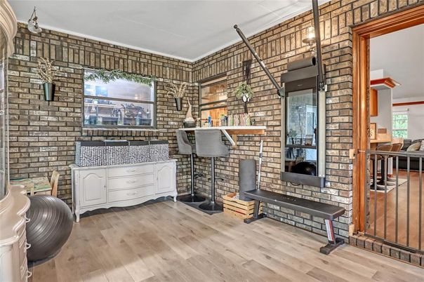 Fitness Equipment, Interior, Stone Walls, Wood Texture Flooring