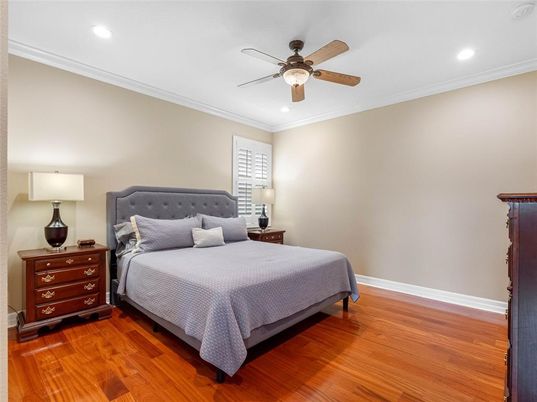 Bedroom, Interior, Recessed Lighting, Wood Texture Flooring