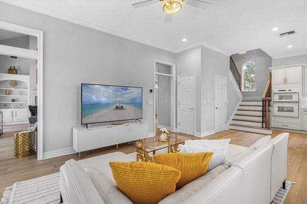 Interior, Kitchen, Living room, Recessed Lighting, Wood Texture Flooring
