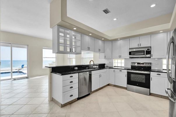 Interior, Kitchen, Recessed Lighting, Stainless Steel Appliances, Water