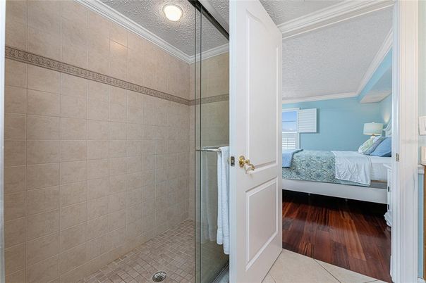Bathroom, Bedroom, Glass Shower, Interior, Wood Texture Flooring