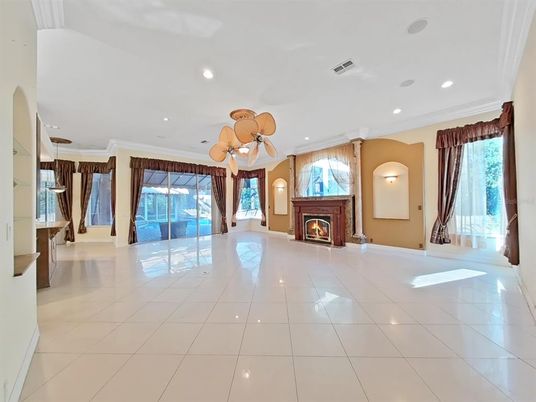 Empty room, Fireplace, Interior, Recessed Lighting