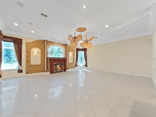 Empty room, Fireplace, Interior, Recessed Lighting
