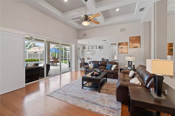 Interior, Living room, Pendant Lights, Recessed Lighting, Wood Texture Flooring