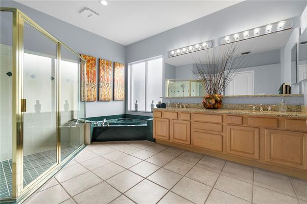 Bathroom, Dual Sink Vanities, Glass Shower, Interior, Recessed Lighting
