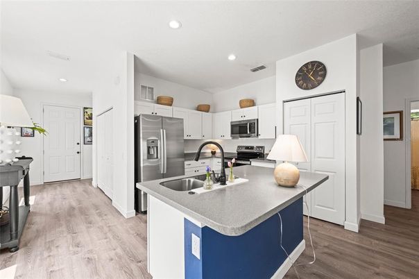 Interior, Kitchen, Stainless Steel Appliances, Wood Texture Flooring