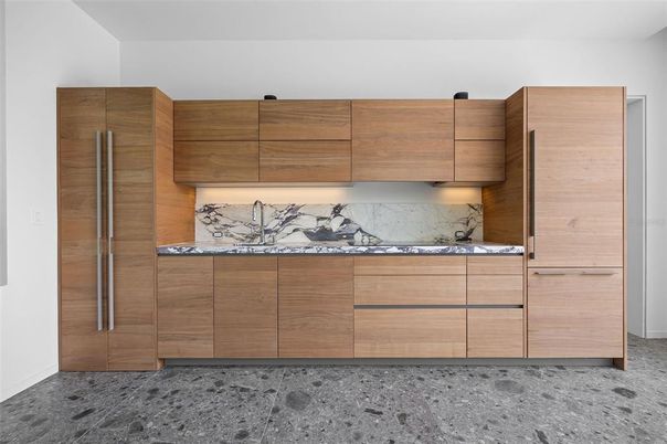 Interior, Kitchen, Marble Walls, Stainless Steel Appliances