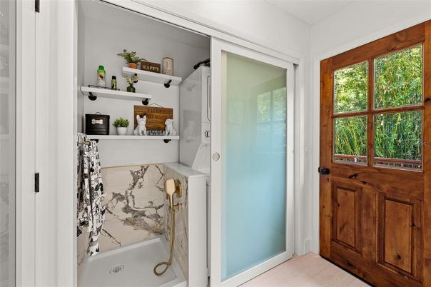 Bathroom, Interior, Washer, Wood Texture Flooring