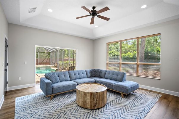Interior, Living room, Recessed Lighting, Wood Texture Flooring