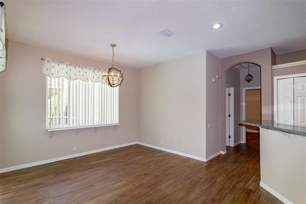 Chandelier, Empty room, Interior, Pendant Lights, Recessed Lighting, Wood Texture Flooring