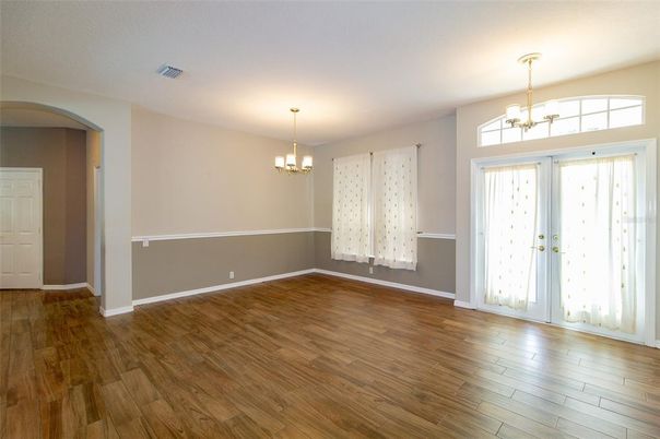 Chandelier, Empty room, Interior, Wood Texture Flooring