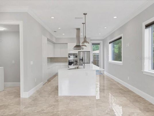 Interior, Kitchen, Pendant Lights, Recessed Lighting, Stainless Steel Appliances