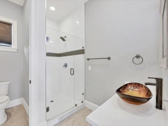 Bathroom, Glass Shower, Interior, Recessed Lighting
