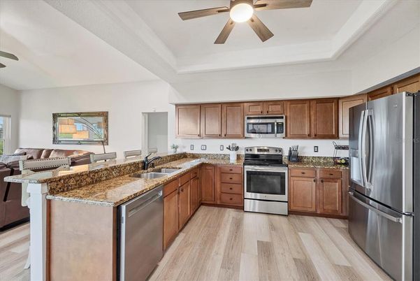 Interior, Kitchen, Stainless Steel Appliances, Wood Texture Flooring