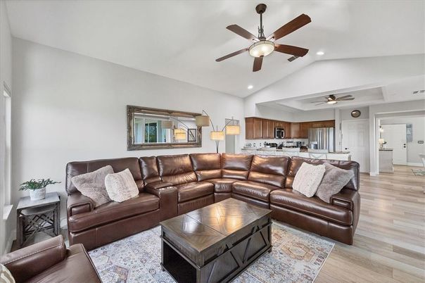 Interior, Kitchen, Living room, Recessed Lighting, Wood Texture Flooring
