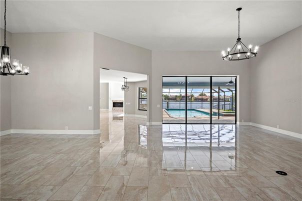 Chandelier, Empty room, Fireplace, Interior, Pendant Lights