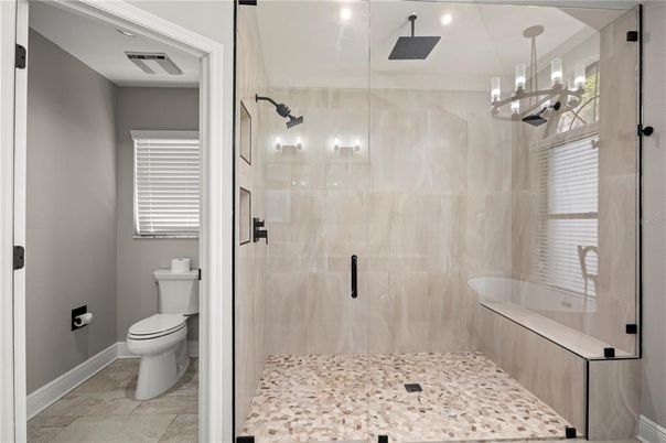 Bathroom, Glass Shower, Interior, Pendant Lights
