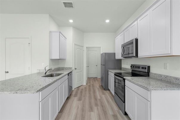 Interior, Kitchen, Recessed Lighting, Wood Texture Flooring