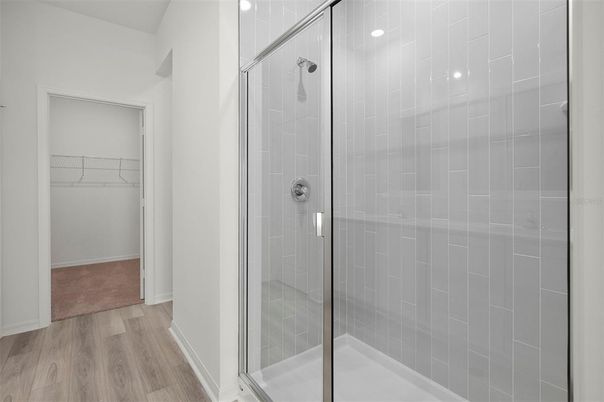 Bathroom, Glass Shower, Interior, Walk-in Closets, Wood Texture Flooring