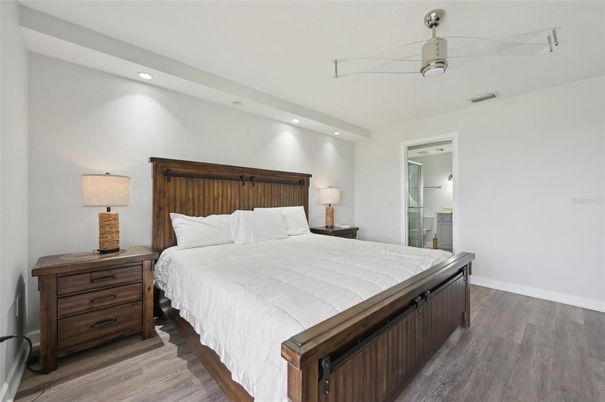 Bedroom, Interior, Recessed Lighting, Wood Texture Flooring