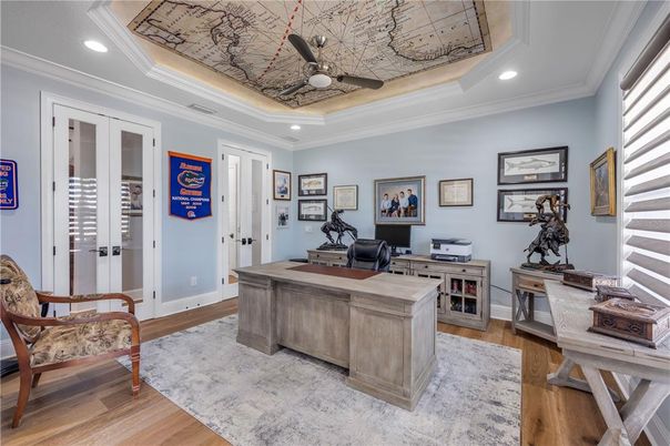 Home Office, Interior, Recessed Lighting, Wood Texture Flooring