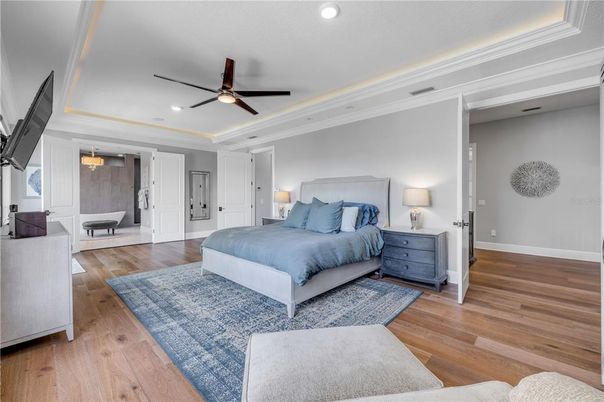 Bedroom, Interior, Recessed Lighting, Wood Texture Flooring