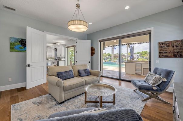 Interior, Kitchen, Living room, Pendant Lights, Recessed Lighting, Wood Texture Flooring