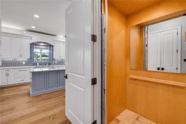 Interior, Kitchen, Recessed Lighting, Wooden Ceilings, Wood Texture Flooring