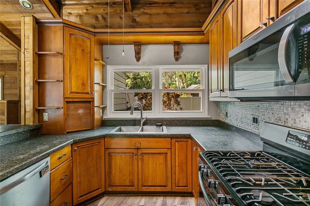 Interior, Kitchen, Pendant Lights, Wooden Ceilings, Wood Texture Flooring