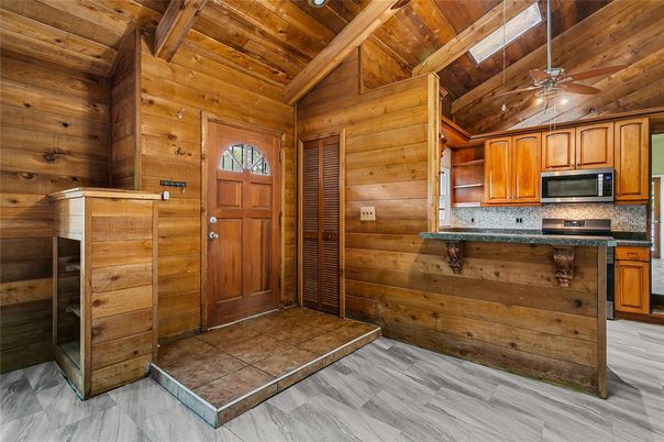 Interior, Kitchen, Stainless Steel Appliances, Wooden Ceilings, Wood Texture Flooring, Wooden Walls