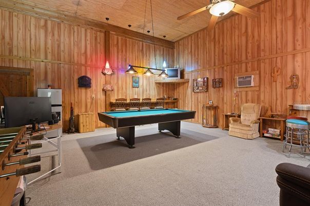 Billiard Table, Game Room, Interior, Pendant Lights, Wooden Walls