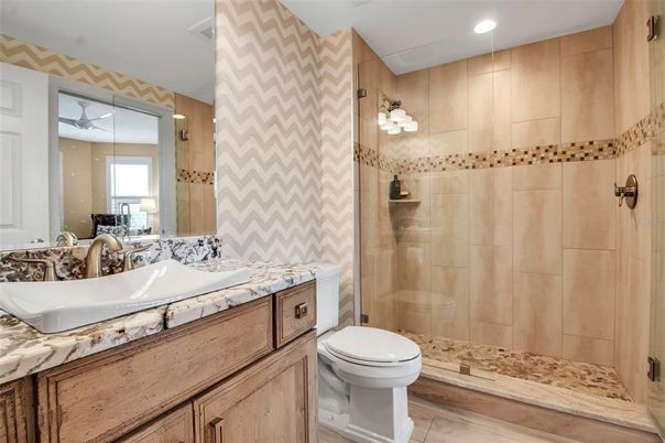 Bathroom, Glass Shower, Interior, Recessed Lighting