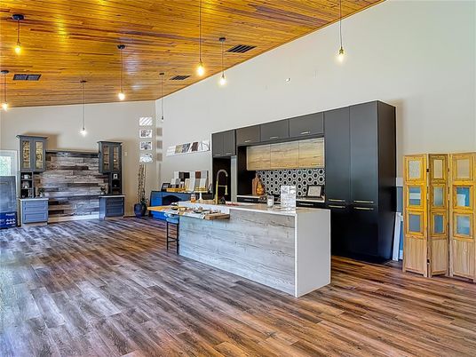 Interior, Kitchen, Pendant Lights, Wood Texture Flooring