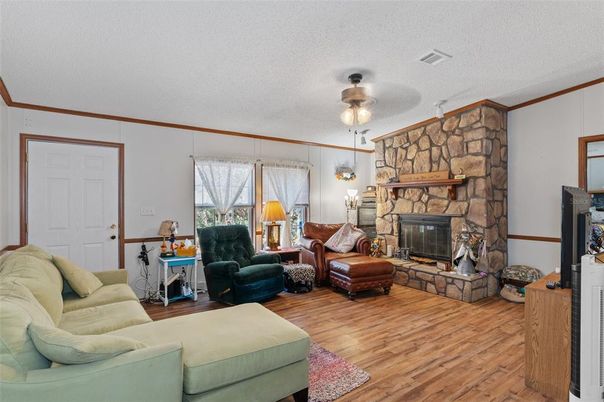 Fireplace, Interior, Living room, Stone Walls, Wood Texture Flooring