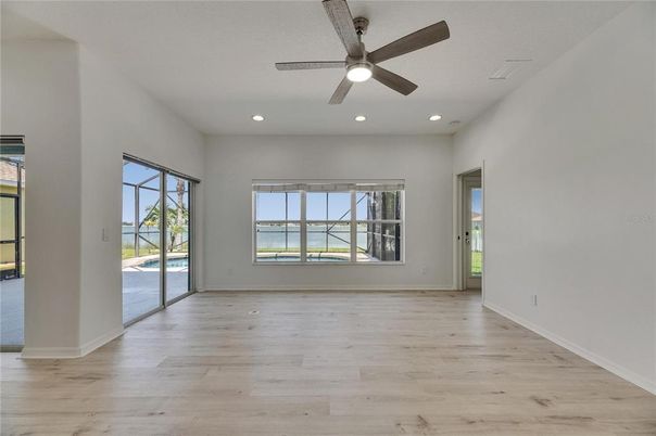 Empty room, Interior, Recessed Lighting, Wood Texture Flooring