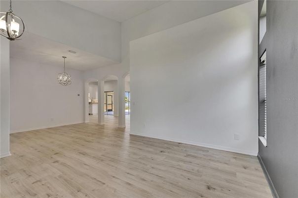 Chandelier, Empty room, Interior, Pendant Lights, Wood Texture Flooring