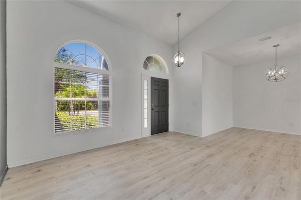 Empty room, Interior, Pendant Lights, Wood Texture Flooring