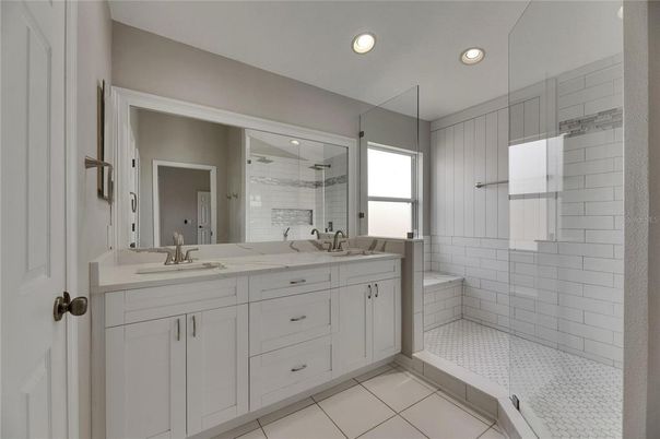 Bathroom, Dual Sink Vanities, Glass Shower, Interior, Recessed Lighting