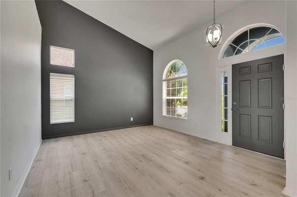 Empty room, Interior, Pendant Lights, Wood Texture Flooring
