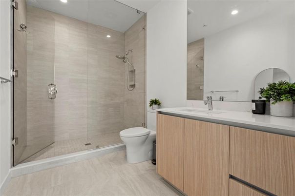Bathroom, Glass Shower, Interior, Recessed Lighting