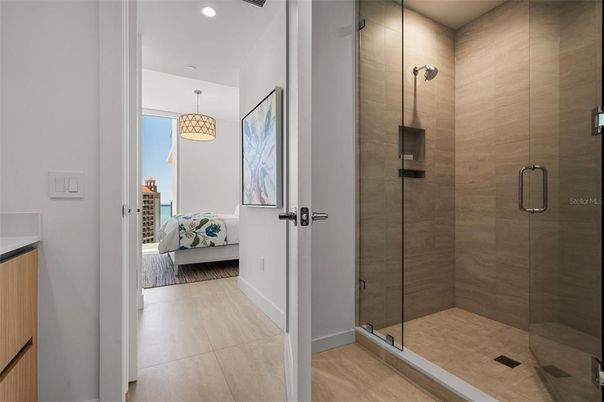 Bathroom, Bedroom, Glass Shower, Interior, Pendant Lights, Recessed Lighting