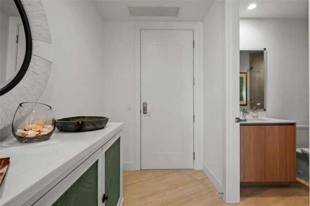 Bathroom, Interior, Recessed Lighting, Wood Texture Flooring